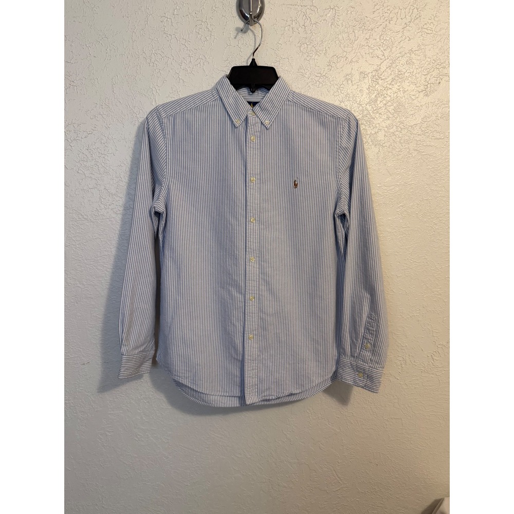 Ralph Lauren Mens XL 18-20 Blue White Pinstripe Cotton Button Down Shirt Logo